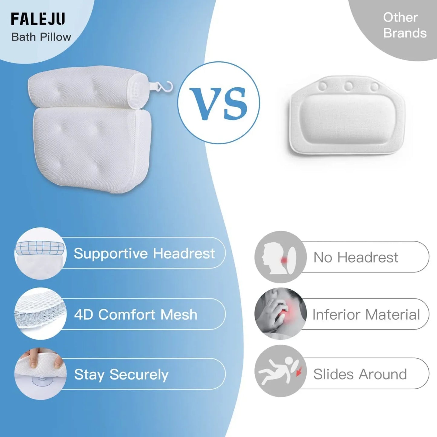 Spa Bathtub Pillow with Anti-Slip Suction Cups