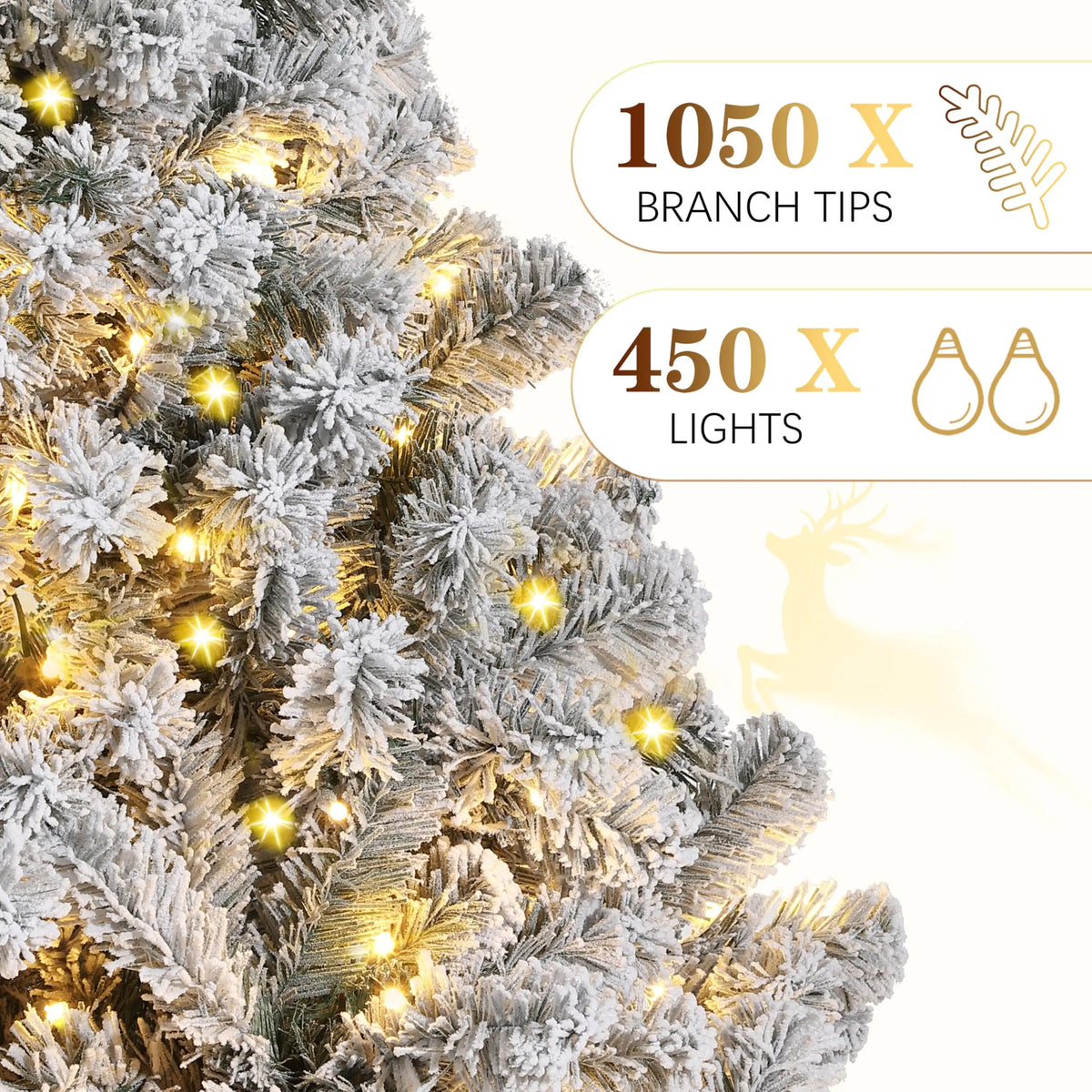 6FT/7.5FT Flocked Artificial Christmas Tree with Snowy Warm White LED Lights - Hinged Fraser Fir Holiday Decor