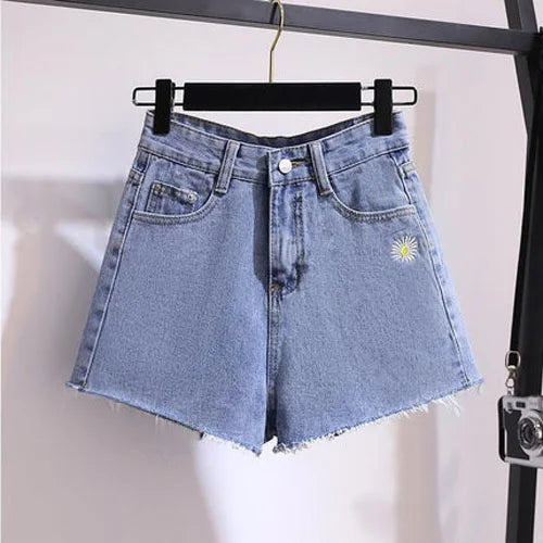High Waist Diamond Embellished Five-Point Trendy Loose Fit Jeans
