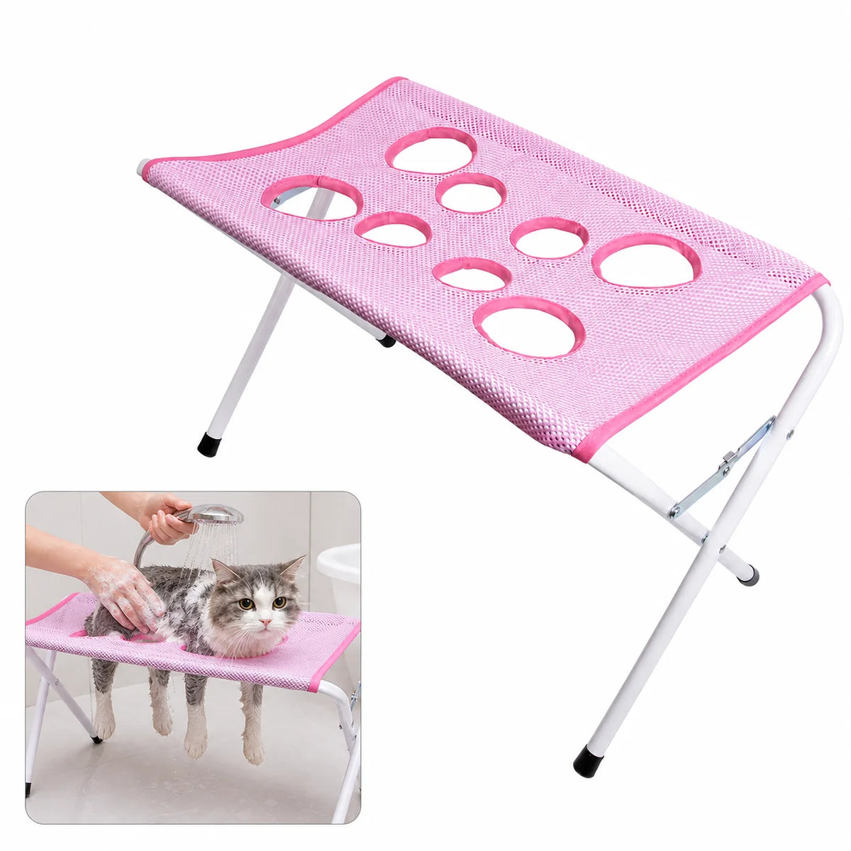 Foldable Portable Pet Grooming Table & Bath Station with Non-Slip Mesh