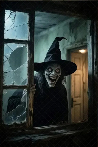 Scary Halloween Window Curtain & Backdrop