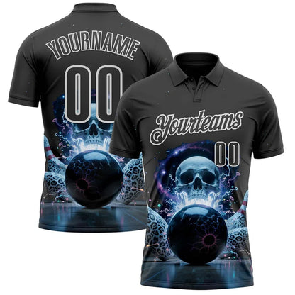 Men's Custom Skull Graphic Bowling Polo Shirt