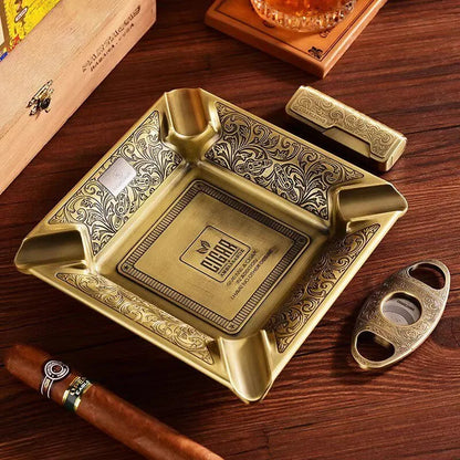 Large Square 4 Slot Copper Ashtray with Engraving