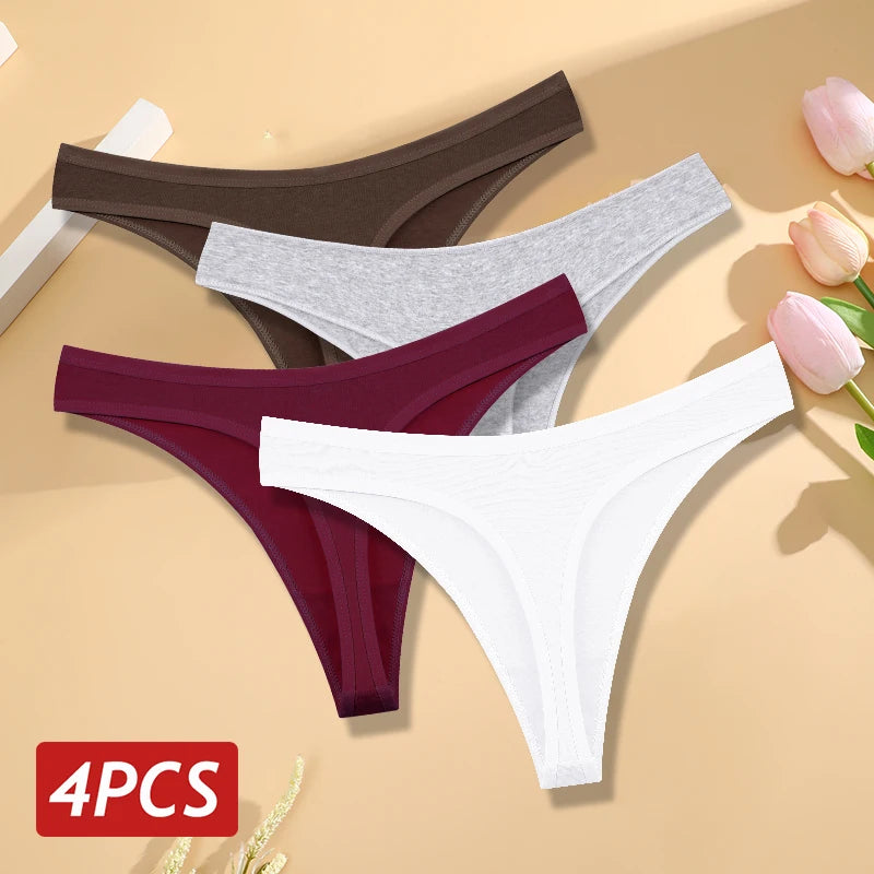 4PCS Cotton Seamless Low Rise Thongs