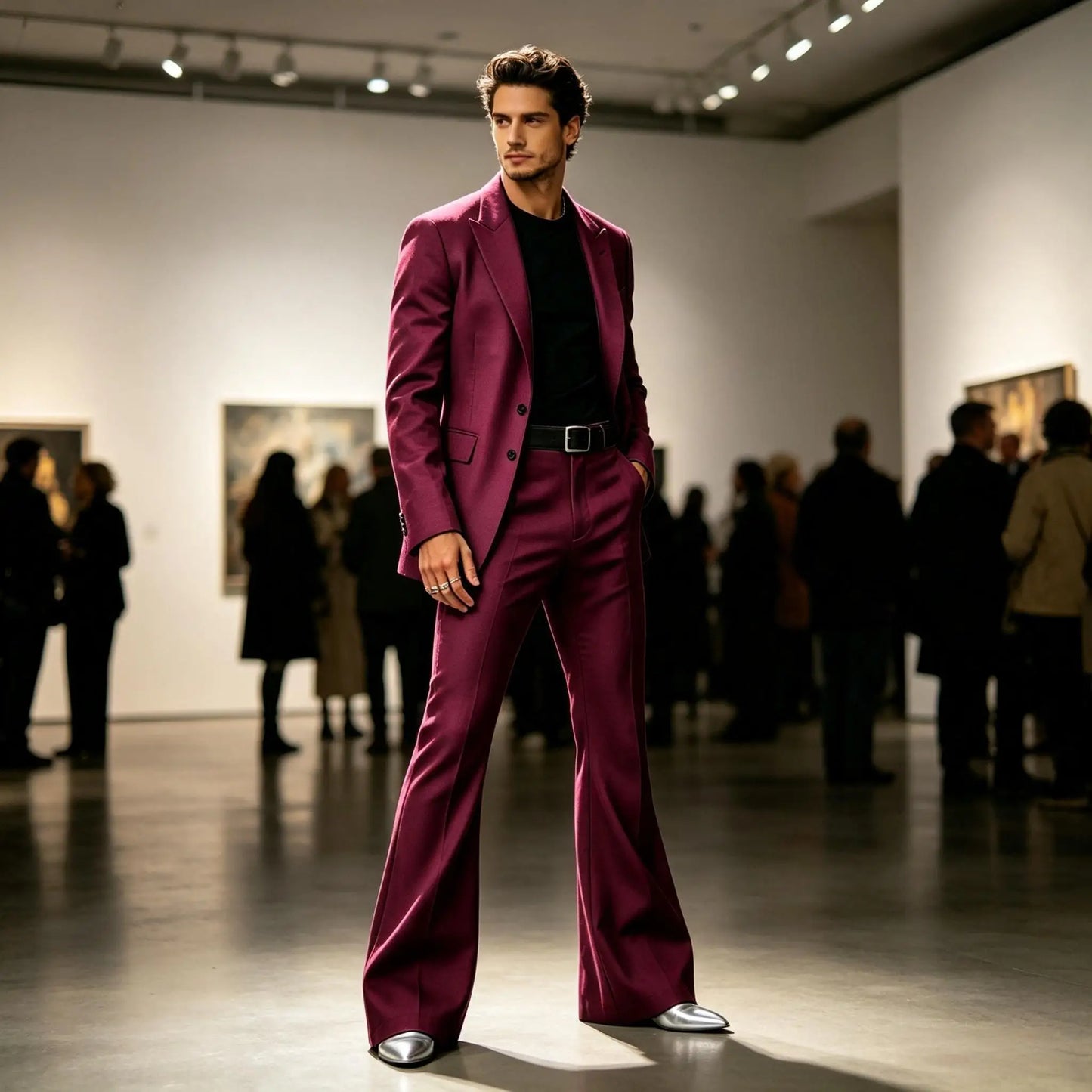 Men's Slim Fit Notched Lapel Blazer & Flared Pants 2-Piece Formal Suit Set