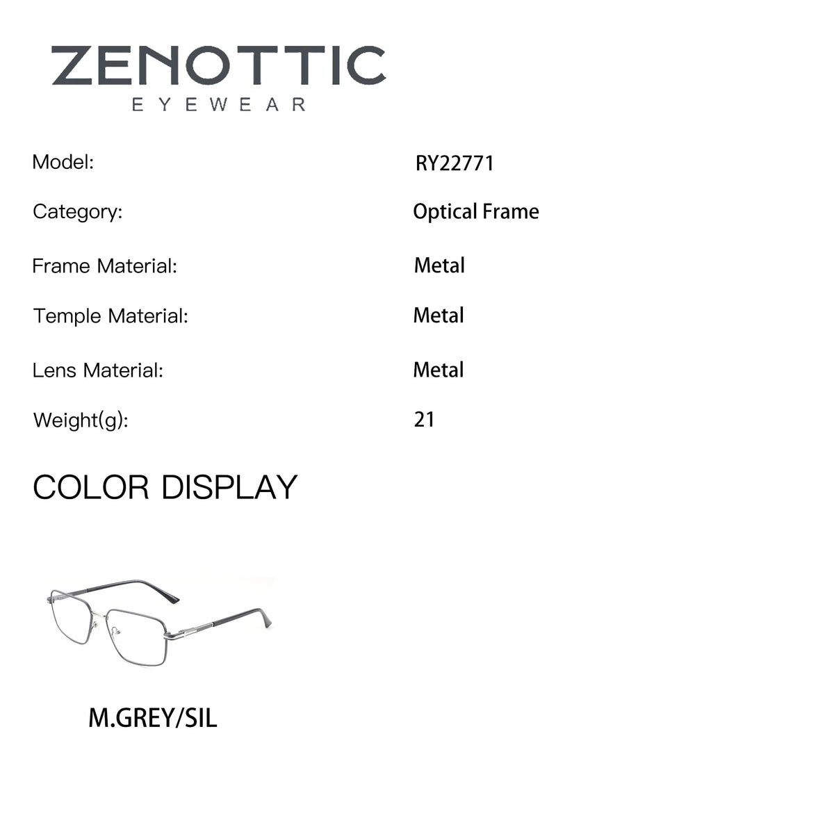 ZENOTTIC S Size Square Prescription Glasses for Men, Anti-Blue Light Metal Optical Frames