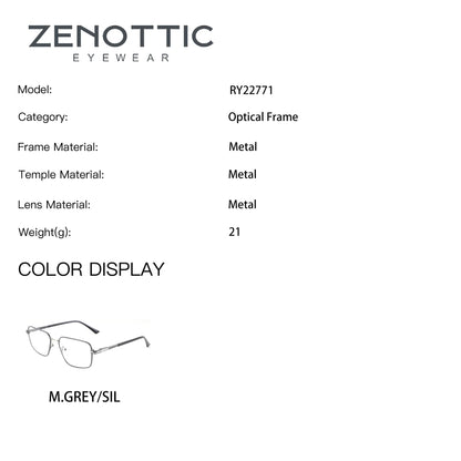 ZENOTTIC S Size Square Prescription Glasses for Men, Anti-Blue Light Metal Optical Frames