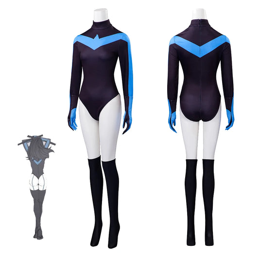 Women's Halloween Superhero Jumpsuit & Wing Cosplay Outfit