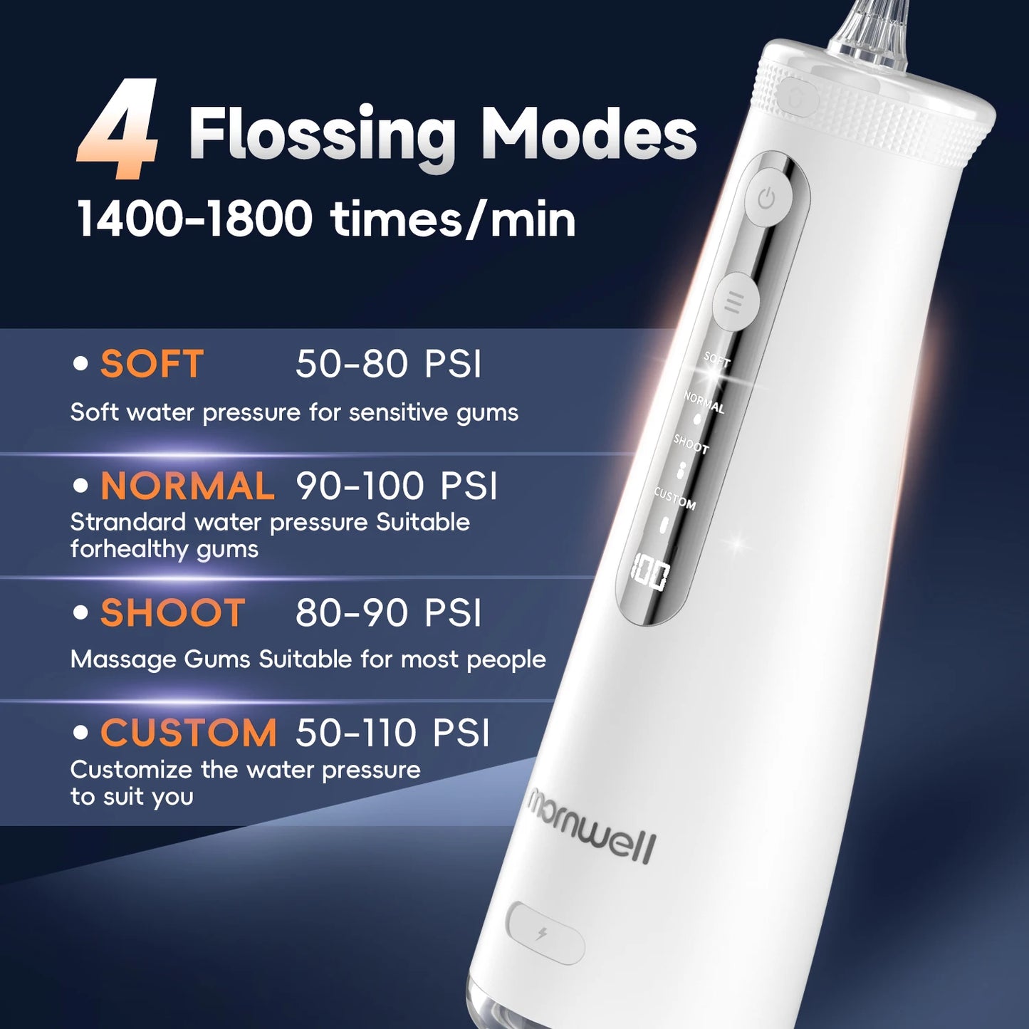 Cordless Water Dental Flosser 4 Jet Tips 4 Modes