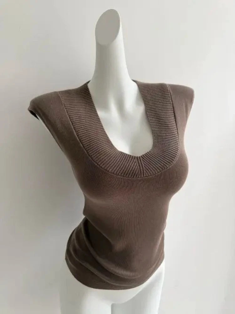 Women's Korean Style V-Neck Slim Fit Knitted T-Shirt