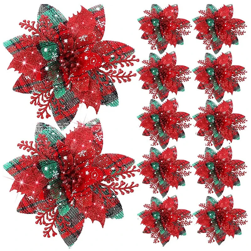 Glitter Pink Christmas Tree Flower Ornaments