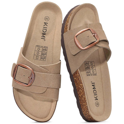 Women's Suede Cork Footbed Slide Sandals with Arch Support