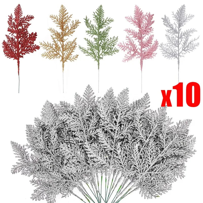 10/5Pcs Artificial Plants Pine Branches Christmas Glitter