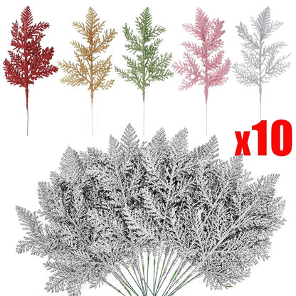 10/5Pcs Artificial Plants Pine Branches Christmas Glitter
