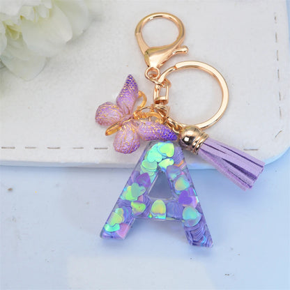 Exquisite Initial Blue Shiny Resin Keychain