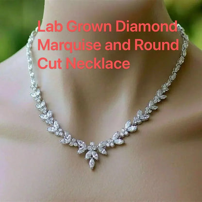 10CTW Marquise & Round Cut Lab Grown Diamond Circle Pendant Necklace (14K White Gold / Platinum)