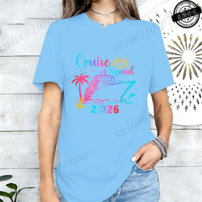 Women’s Cruise Squad 2026 Graphic T-Shirt – Casual Vacation Short Sleeve Tee