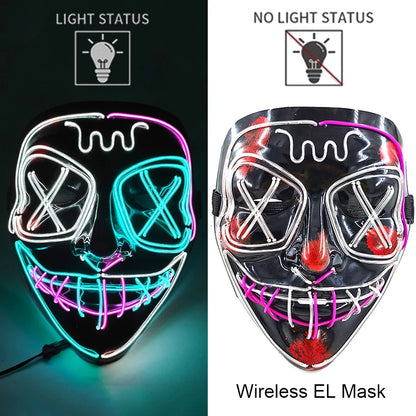 LED Light-Up Neon Wire Purge Mask – 3-Mode Halloween Horror Cosplay Mask for Adults
