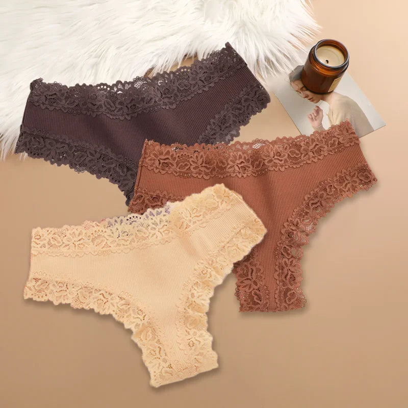 3-Pack Women's Cotton Patchwork Lace Briefs