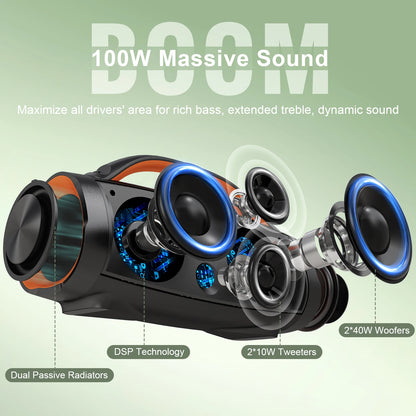 DOSS 100W Portable Bluetooth 5.3 Speaker – Outdoor IPX6 Waterproof Subwoofer