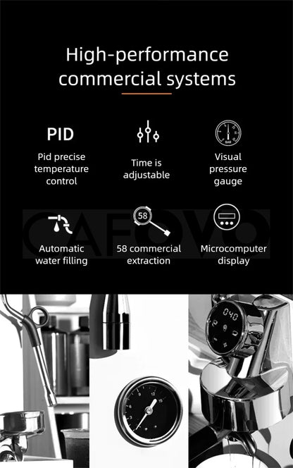 CAFOVO CM6005 Commercial Espresso Machine 3100W Dual Pump Triple Boiler PID Temperature Control 3-Hole Steam Wand