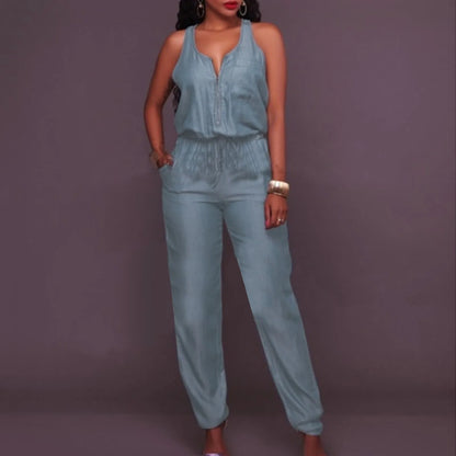 Retro Sleeveless Denim Jumpsuit
