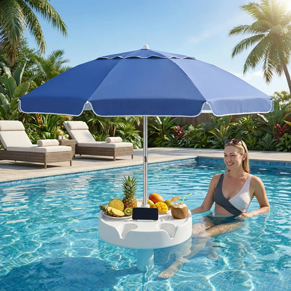 7ft Floating Pool Umbrella with Base Cup Holder & Carry Bag