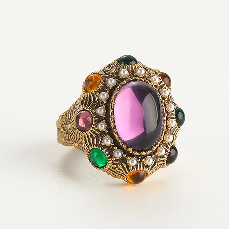 18K Gold-Plated Vintage Baroque Oval Ring