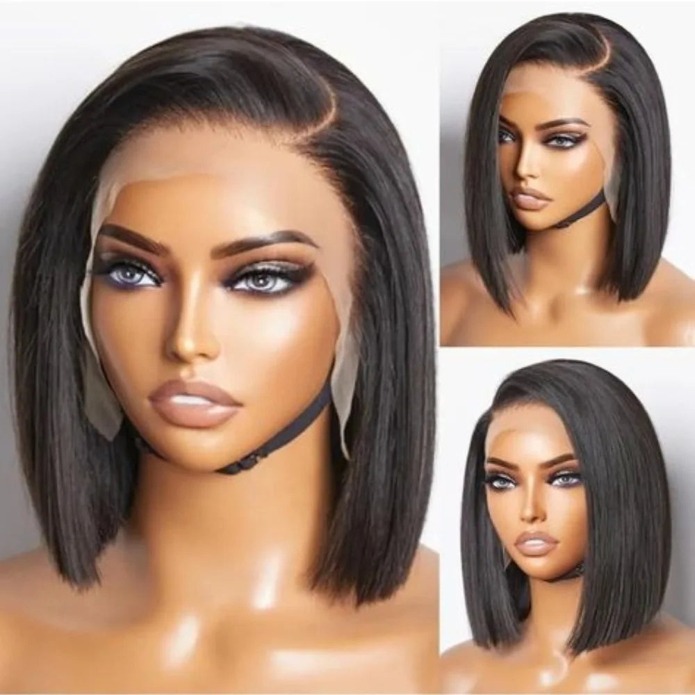 13x4 HD Transparent Lace Front Short Straight Bob Wig (100% Human Hair)