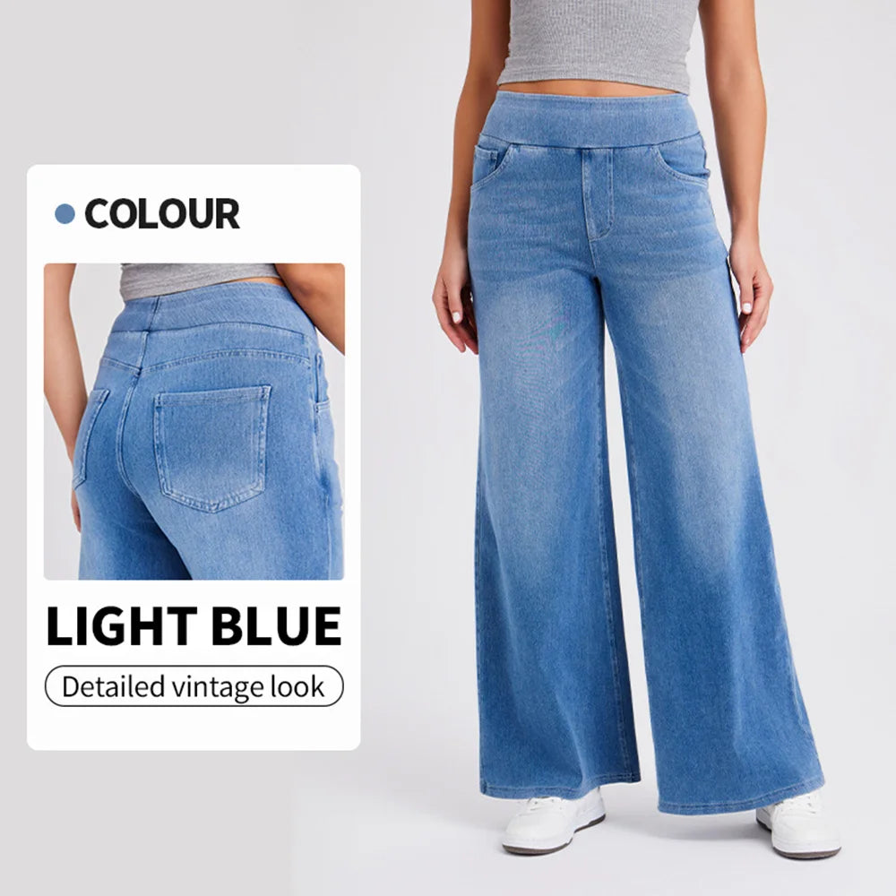 High Waist Stretch Denim Loose Wide Leg Jeans
