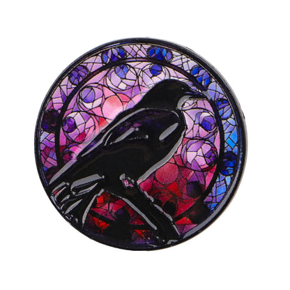Crow Enameled Round Broch Lapel Pins