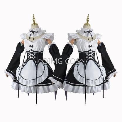 Re:Zero Ram & Rem Maid Cosplay Costume – Complete Anime Maid Uniform Dress & Headdress Set