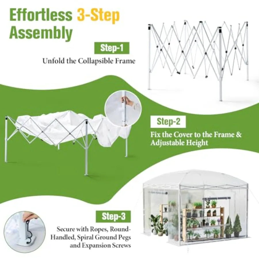 10x10x8.5 FT Heavy-Duty Walk-In Polycarbonate Outdoor Greenhouse