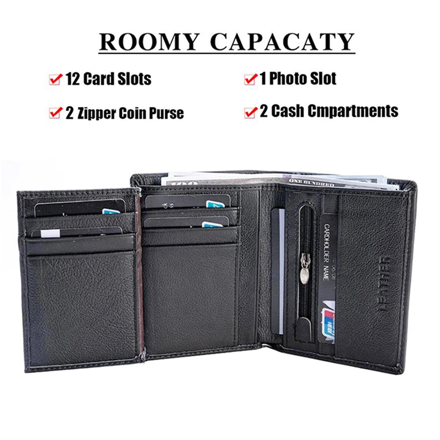 Men's Genuine Leather Bifold Wallet with Zipper Coin Pocket