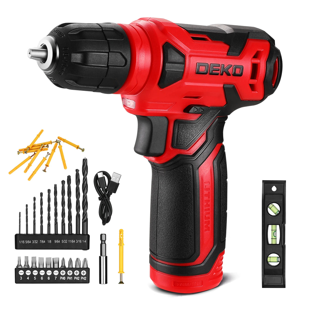 DEKO 8V Cordless Power Drill Set with 42-Piece Accessory Kit