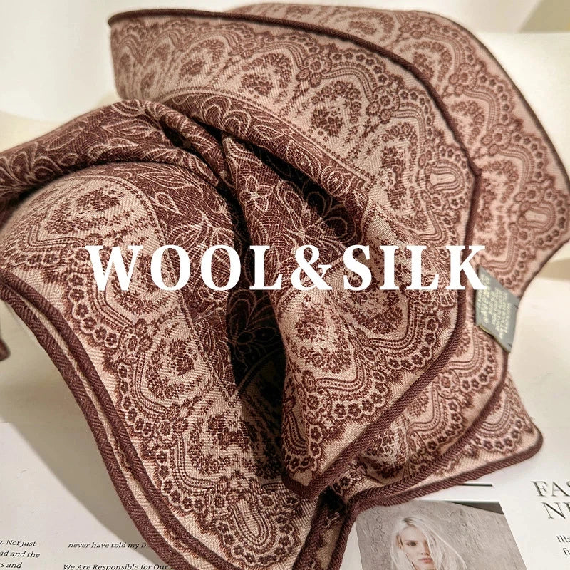 Women's Luxury Vintage Paisley Silk & Wool Square Scarf