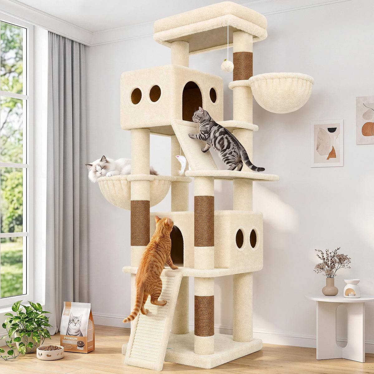 Globlazer 70" Multi-Level Cat Tree Tower with Sisal Scratching Posts, Condos & Hammocks