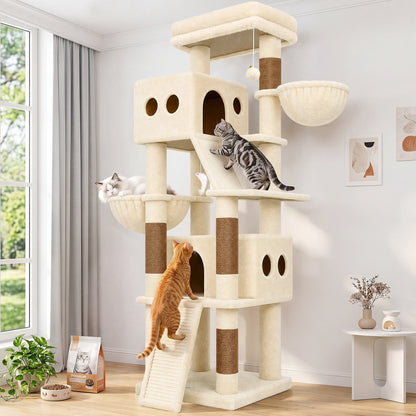 Globlazer 70" Multi-Level Cat Tree Tower with Sisal Scratching Posts, Condos & Hammocks