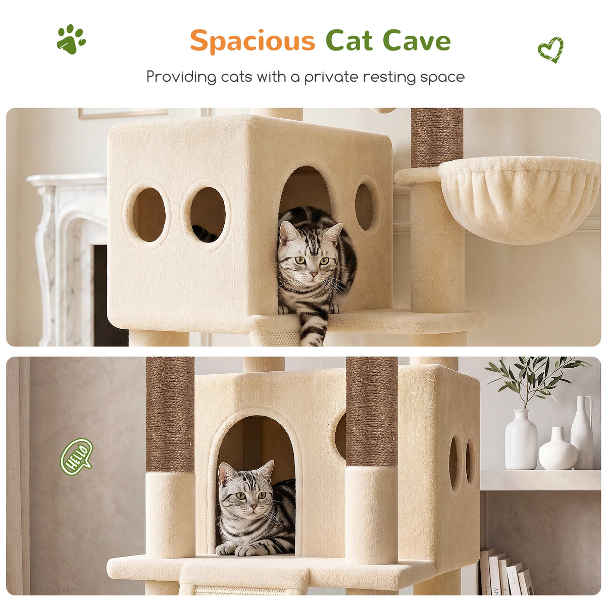 Globlazer 70" Multi-Level Cat Tree Tower with Sisal Scratching Posts, Condos & Hammocks