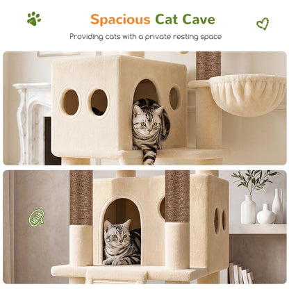 Globlazer 70" Multi-Level Cat Tree Tower with Sisal Scratching Posts, Condos & Hammocks