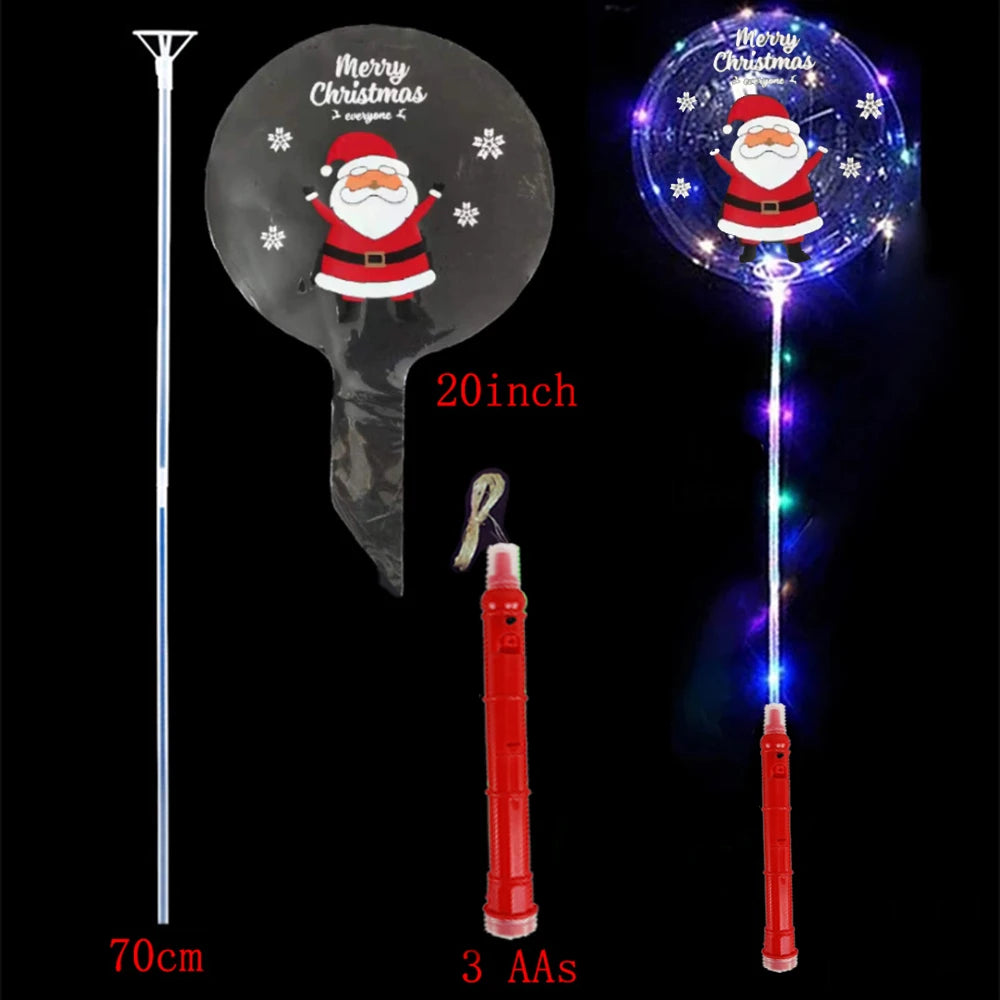Christmas LED Light Up Bobo Balloons, 20 Inch Bubble Balloons with 3 Levels Flashing Handle