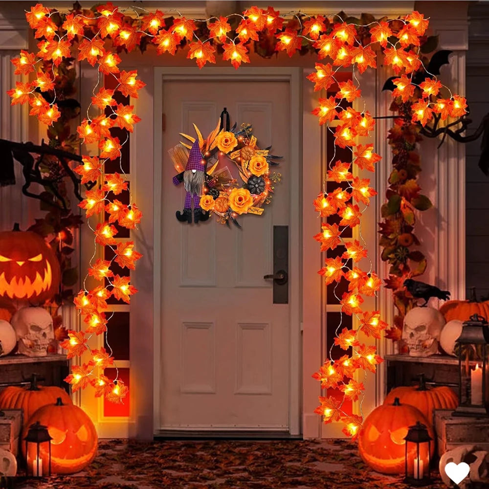 Artificial Fall Maple Leaf LED Light Garland