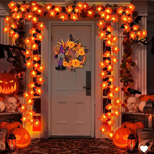 Artificial Fall Maple Leaf LED Light Garland