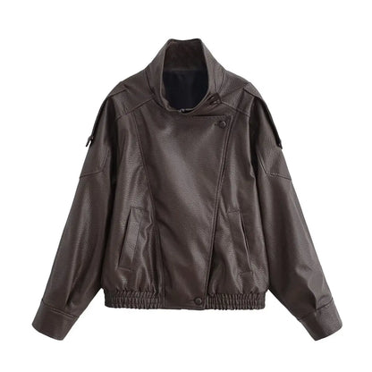 Women's Elegant High Street Asymmetric Button Zip-Up Jacket