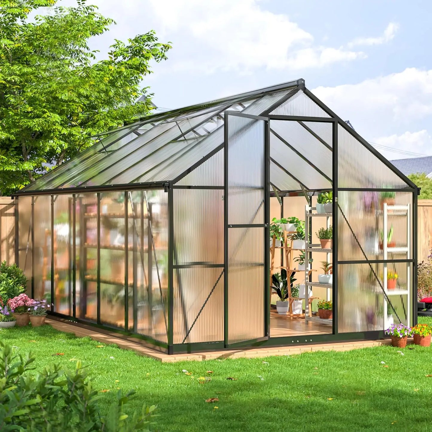 8x12FT Polycarbonate Greenhouse with Roof Vent