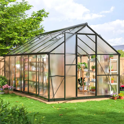 8x12FT Polycarbonate Greenhouse with Roof Vent