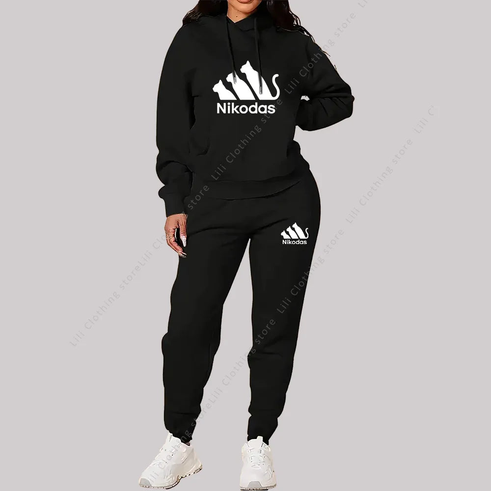 Hooded Top and Sweatpants Two Piece Outfit