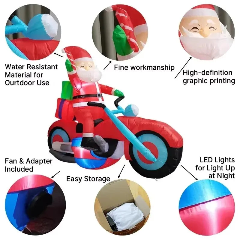 1.8M / 6FT Christmas Inflatable Santa on Motorcycle with LED Lights