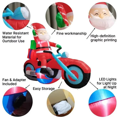 1.8M / 6FT Christmas Inflatable Santa on Motorcycle with LED Lights