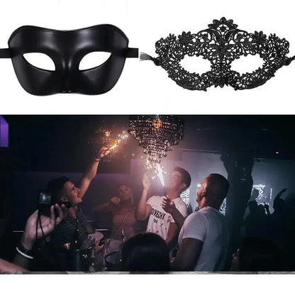 Elegant 2-Piece Black Lace Masquerade Mask Set